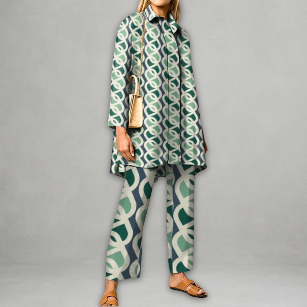 Coordinato Donna Due Pezzi Tessuto Geometrico Linea Slanciata - Vesarelli