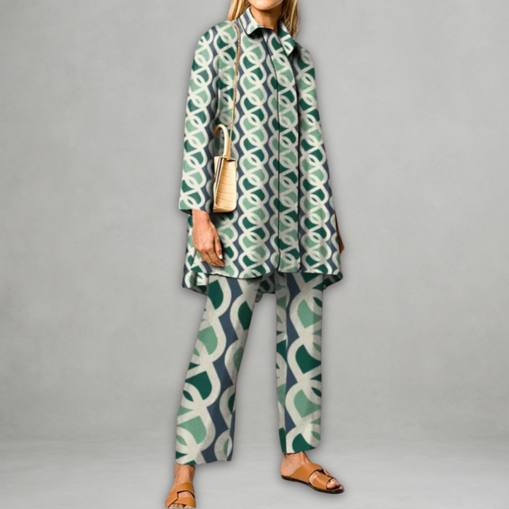 Coordinato Donna Due Pezzi Tessuto Geometrico Linea Slanciata - Vesarelli