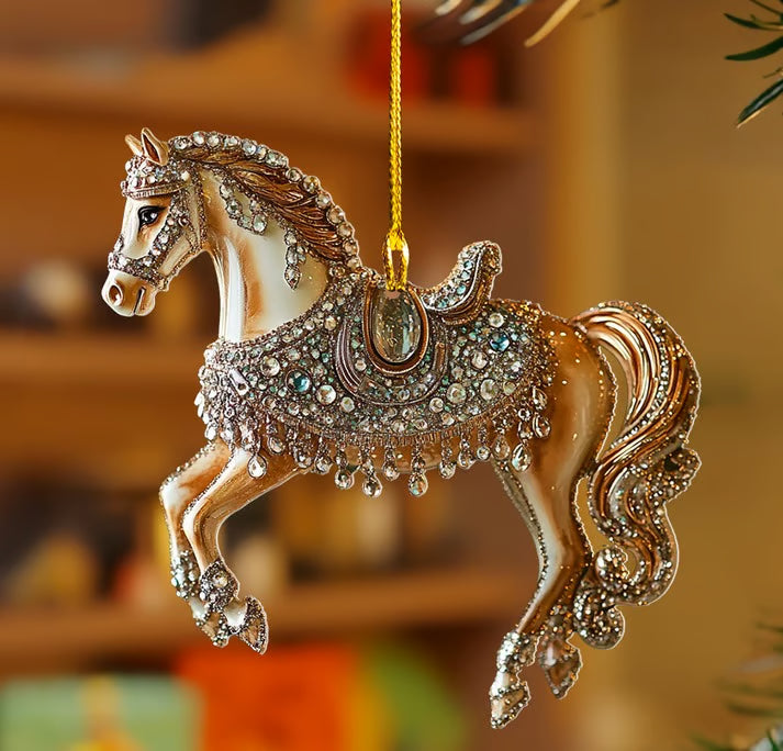Ornamento Vintage Cavallo in Acrilico Decorazione Natalizia Classica - Vesarelli
