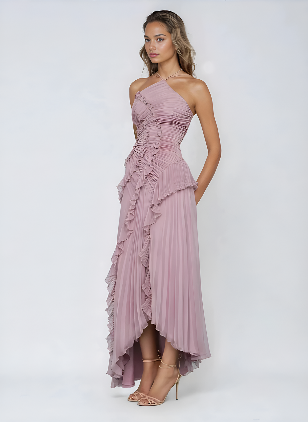 Eva Bellezza | Elegante Abito Lungo Cerimonia Asimmetrico in Chiffon 1