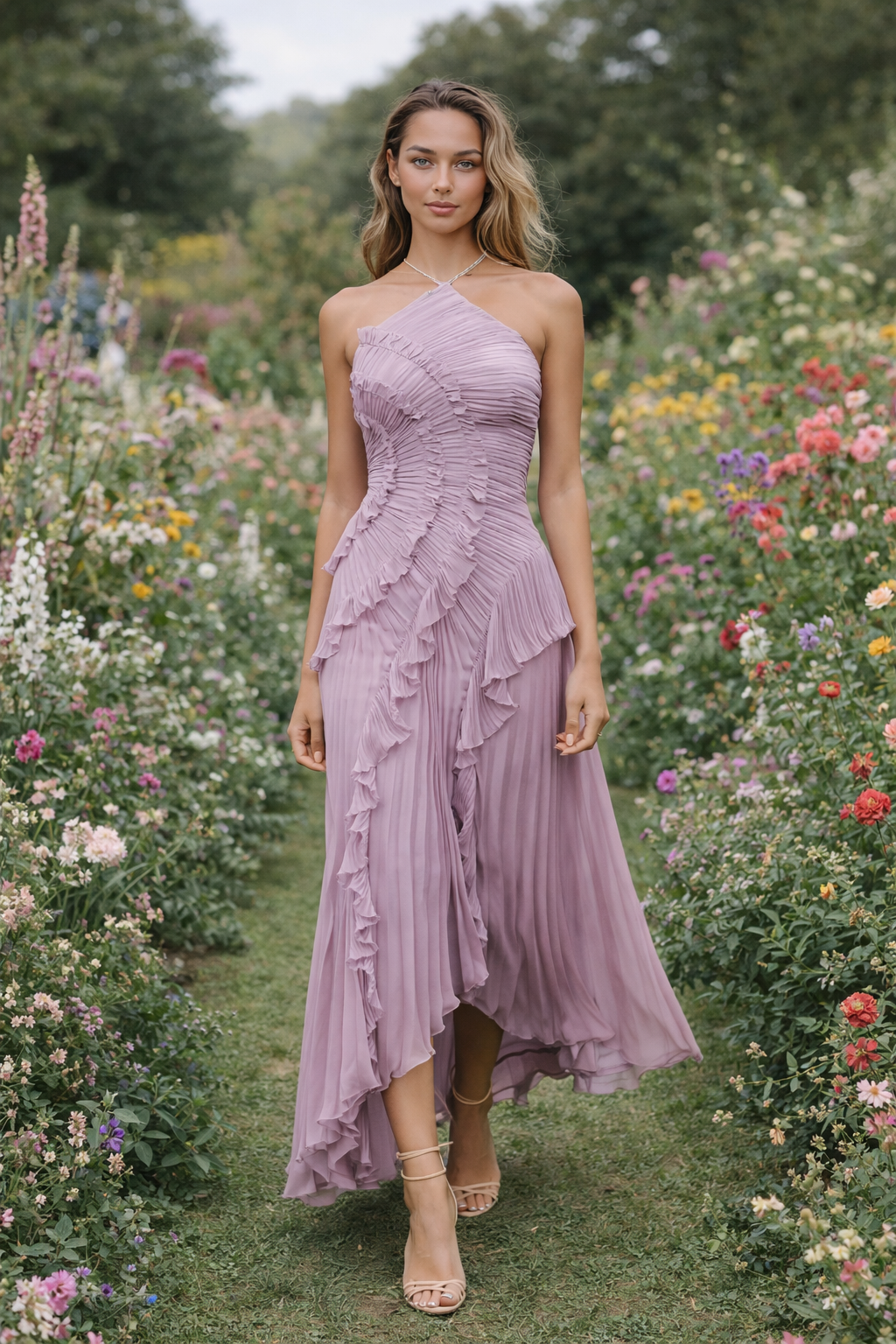 Eva Bellezza | Elegante Abito Lungo Cerimonia Asimmetrico in Chiffon 6