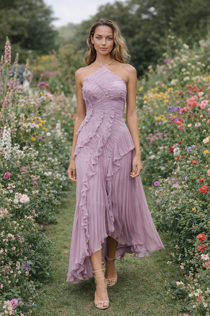 Eva Bellezza | Elegante Abito Lungo Cerimonia Asimmetrico in Chiffon 6