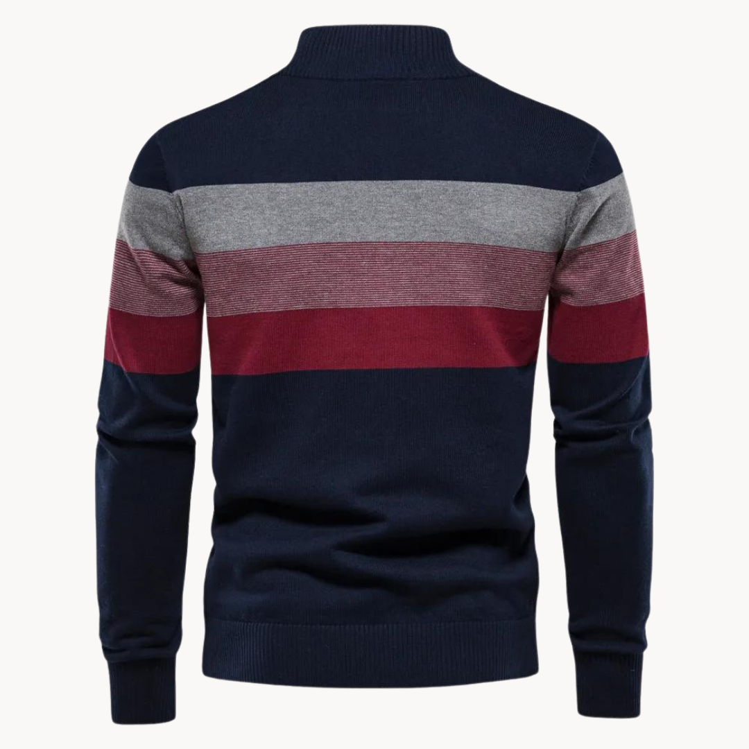 Maglione Uomo a Righe con Cerniera Collo Alto Morbido