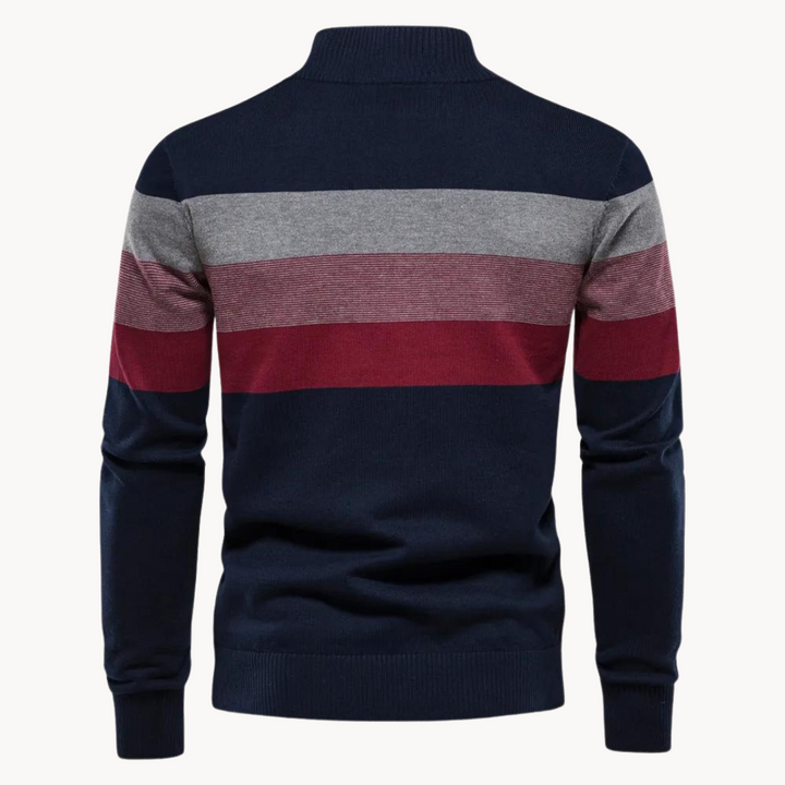 Maglione Uomo a Righe con Cerniera Collo Alto Morbido