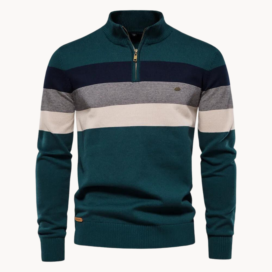 Maglione Uomo a Righe con Cerniera Collo Alto Morbido