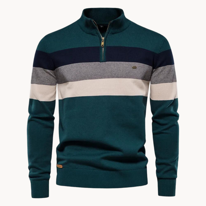 Maglione Uomo a Righe con Cerniera Collo Alto Morbido