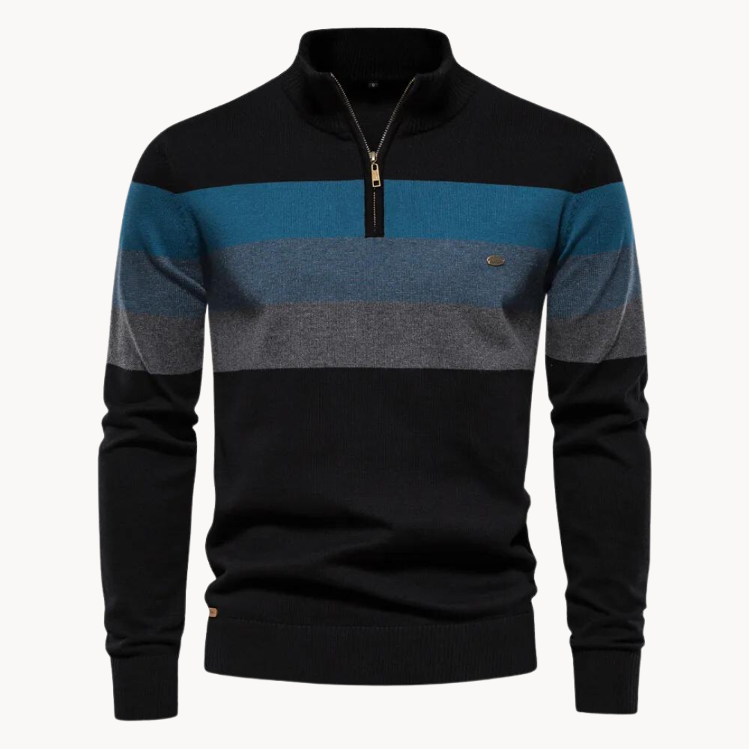 Maglione Uomo a Righe con Cerniera Collo Alto Morbido