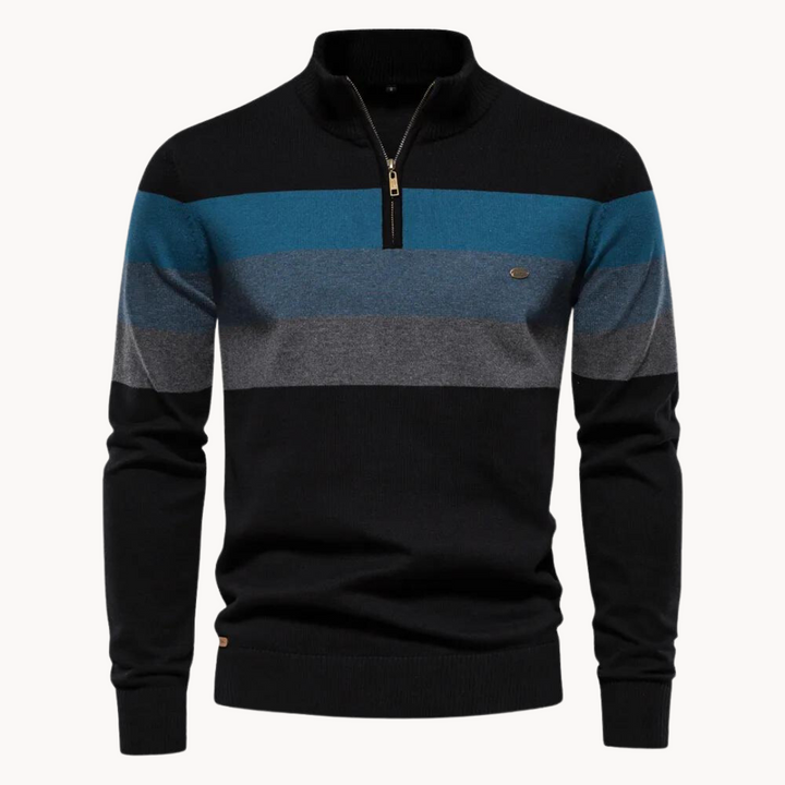 Maglione Uomo a Righe con Cerniera Collo Alto Morbido