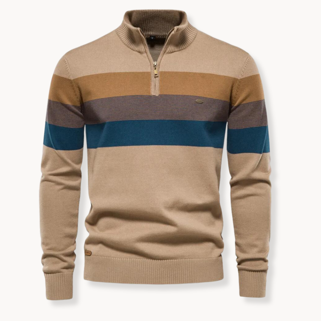 Maglione Uomo a Righe con Cerniera Collo Alto Morbido