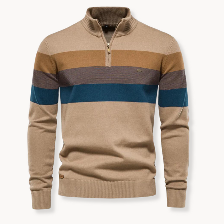 Maglione Uomo a Righe con Cerniera Collo Alto Morbido