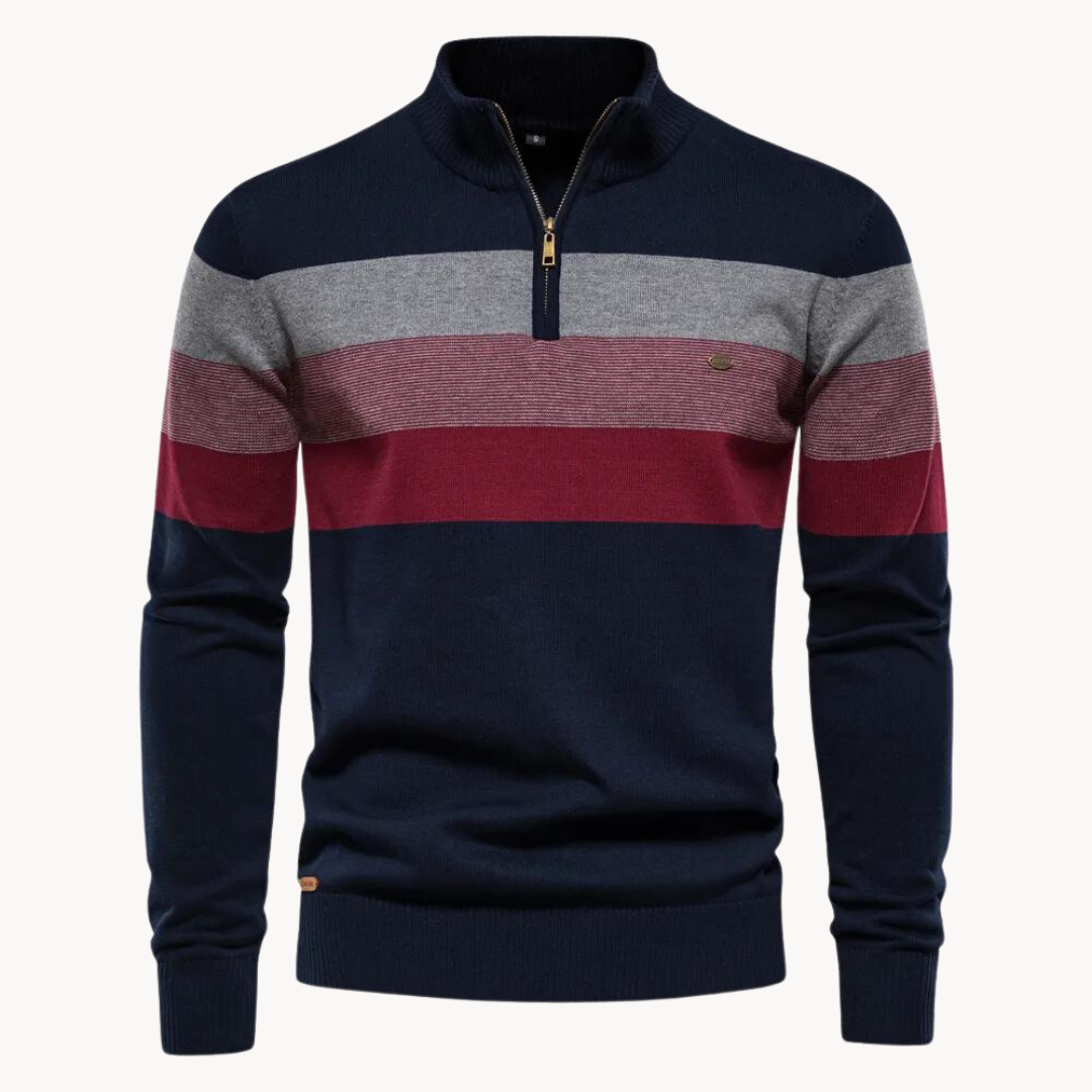 Maglione Uomo a Righe con Cerniera Collo Alto Morbido - Vesarelli