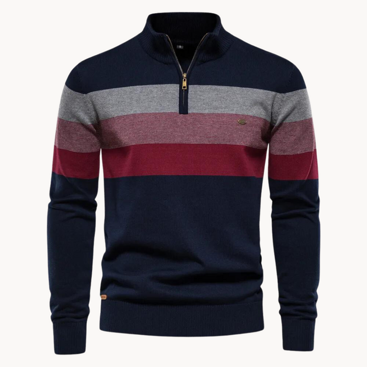 Maglione Uomo a Righe con Cerniera Collo Alto Morbido - Vesarelli