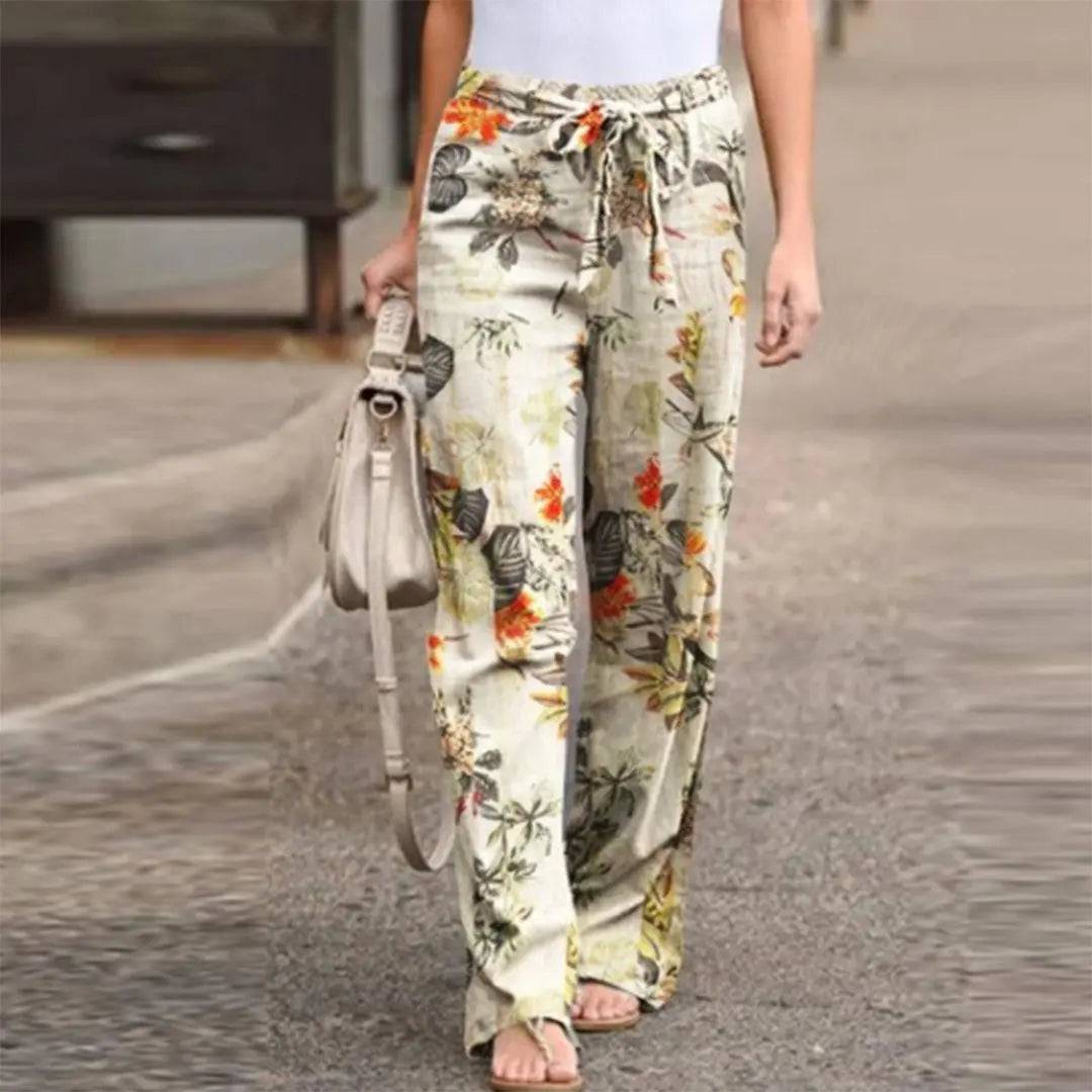 Pantaloni Donna Autunnali Stampa Floreale Vestibilità Chic - Vesarelli