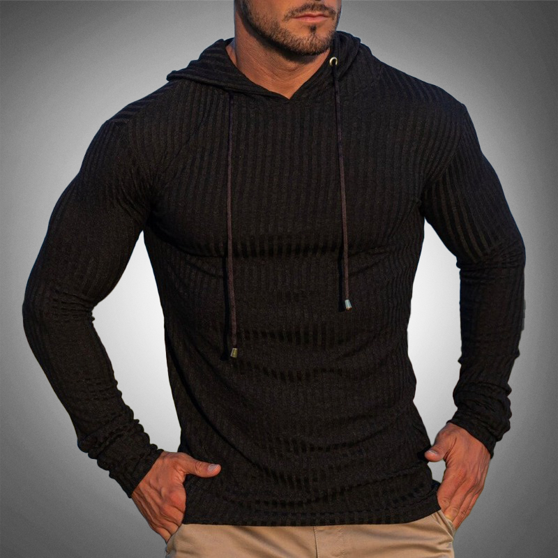 Felpa Uomo con Cappuccio Maglia a Coste Manica Lunga Slim Fit - Vesarelli