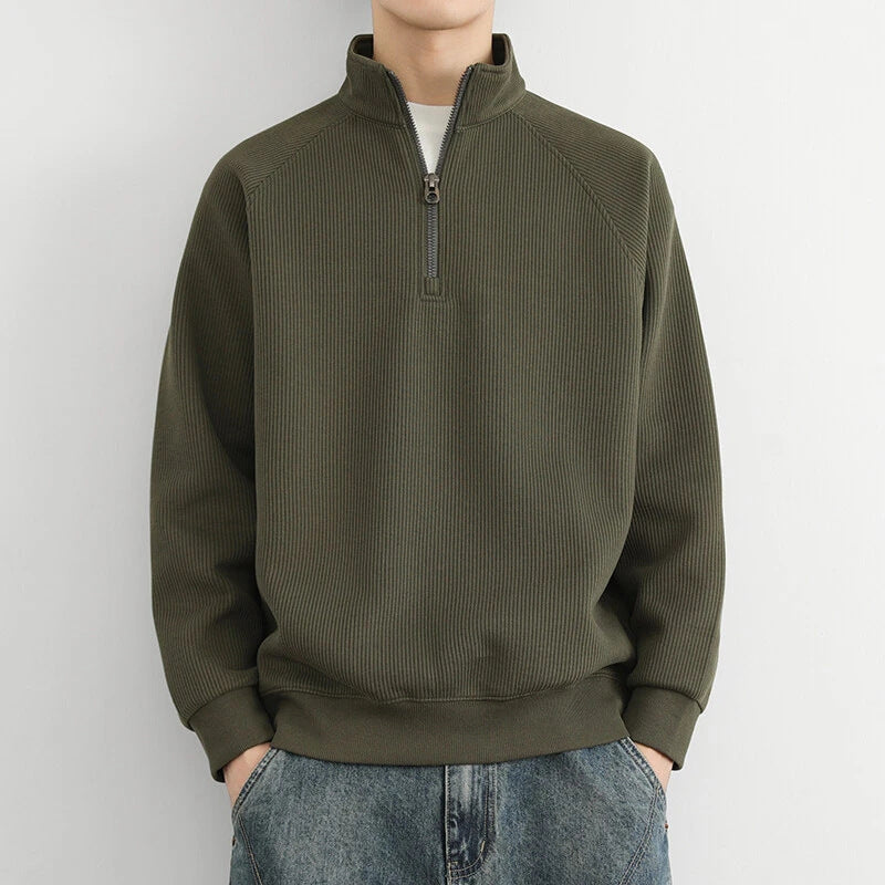 Felpa Uomo Mezza Zip Maglia a Coste Collo Alto Vestibilità Comoda - Vesarelli