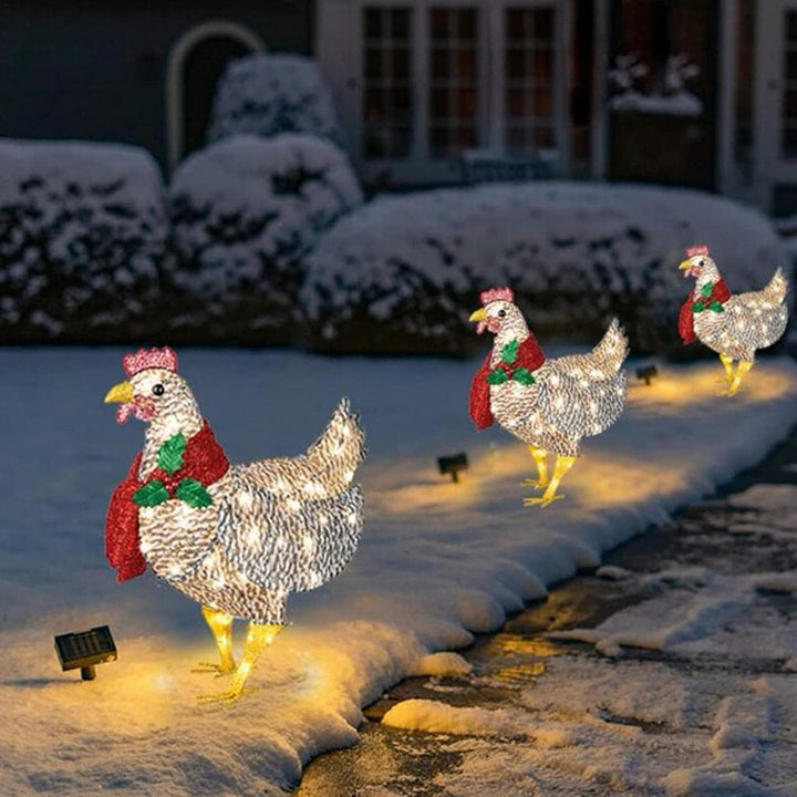 Decorazione da Giardino Luminoso a Forma di Pollo con Sciarpa - Vesarelli