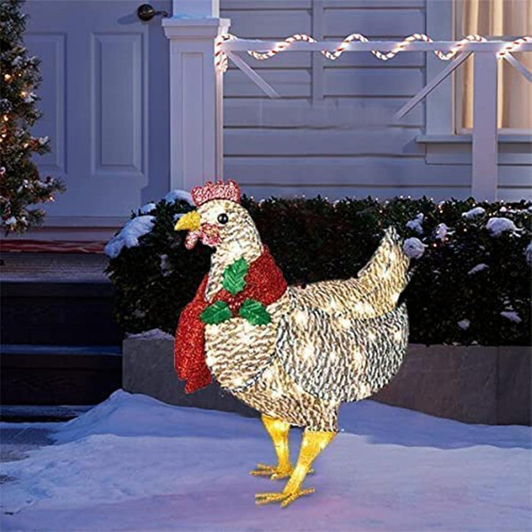FestiveGlow | Affascinante decorazione da giardino a forma di pollo luminoso con sciarpa 2