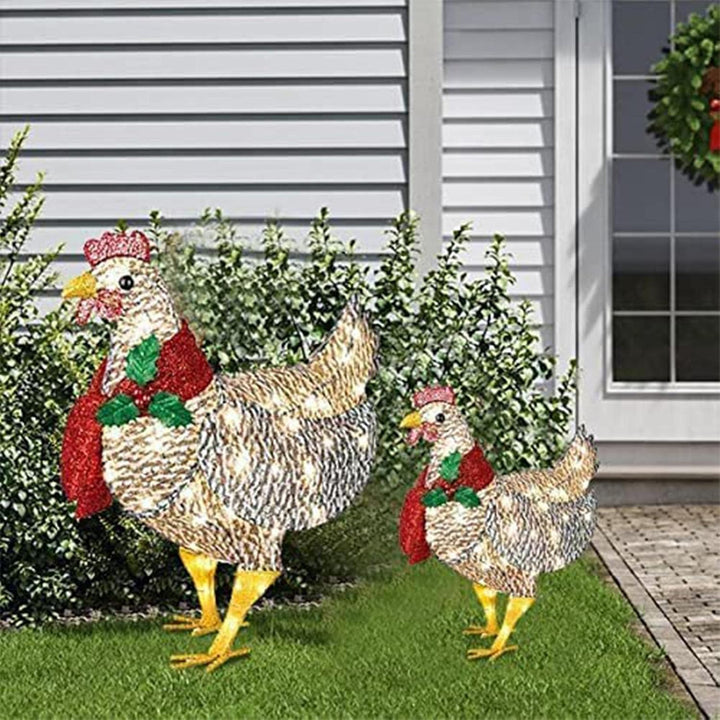 FestiveGlow | Affascinante decorazione da giardino a forma di pollo luminoso con sciarpa 3