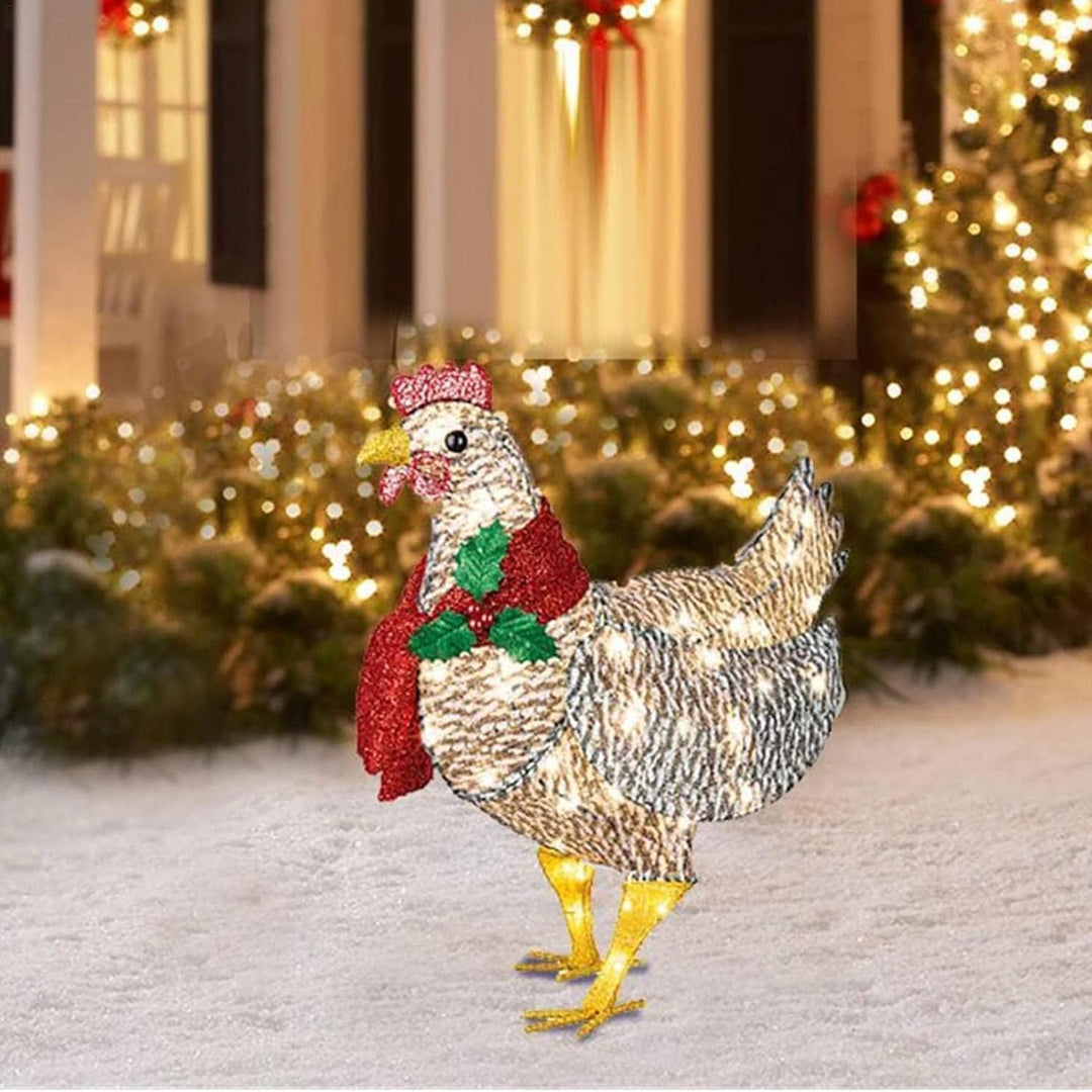 FestiveGlow | Affascinante decorazione da giardino a forma di pollo luminoso con sciarpa 4