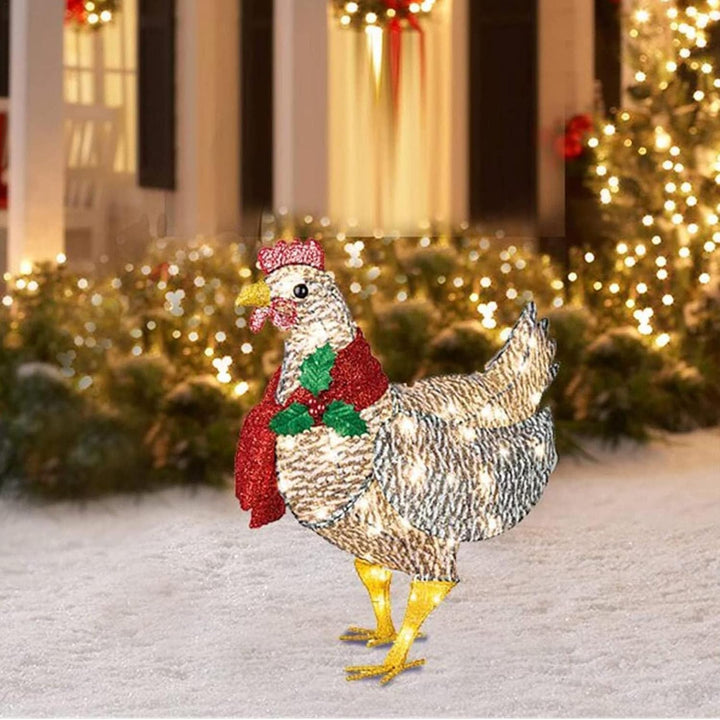 FestiveGlow | Affascinante decorazione da giardino a forma di pollo luminoso con sciarpa 4