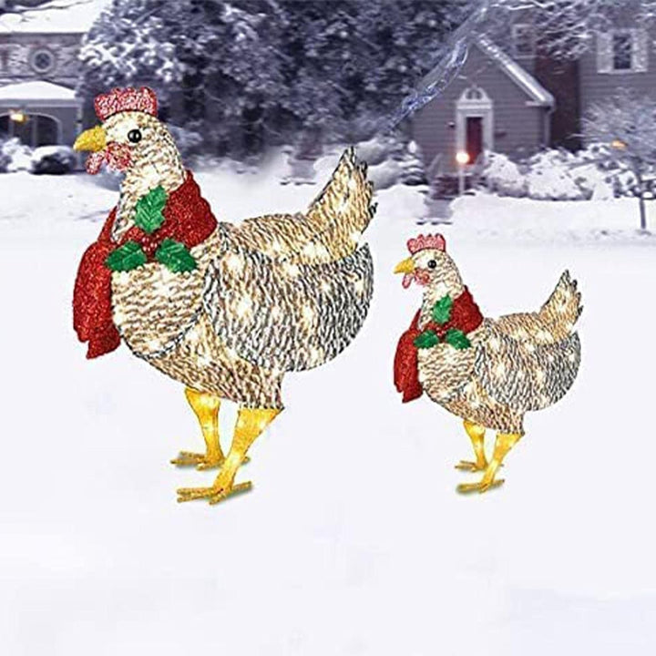 FestiveGlow | Affascinante decorazione da giardino a forma di pollo luminoso con sciarpa 5
