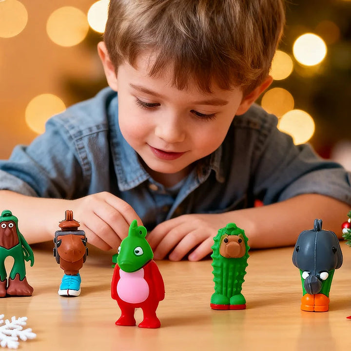 FestiveJoy | Calendario dell'Avvento in plastica per bambini con divertenti sorprese a forma di statuetta 3