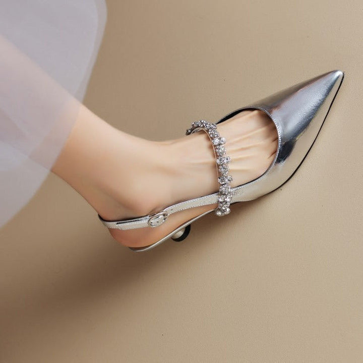 Ballerina Donna con Cinturino e Punta Affusolata Cristallo - Vesarelli