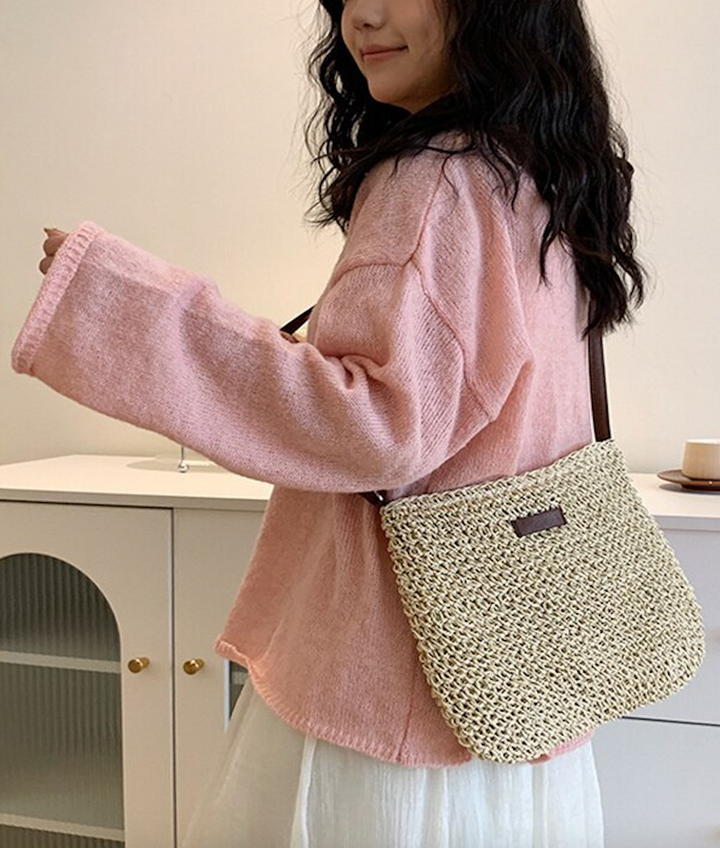Borsa Tracolla Donna in Paglia Intrecciata Fatto a Mano Casual