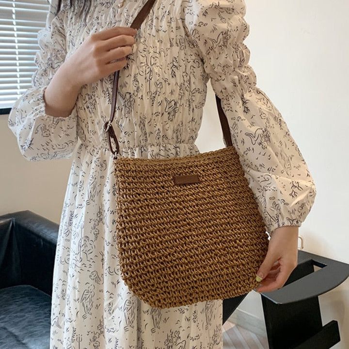 Borsa Tracolla Donna in Paglia Intrecciata Fatto a Mano Casual