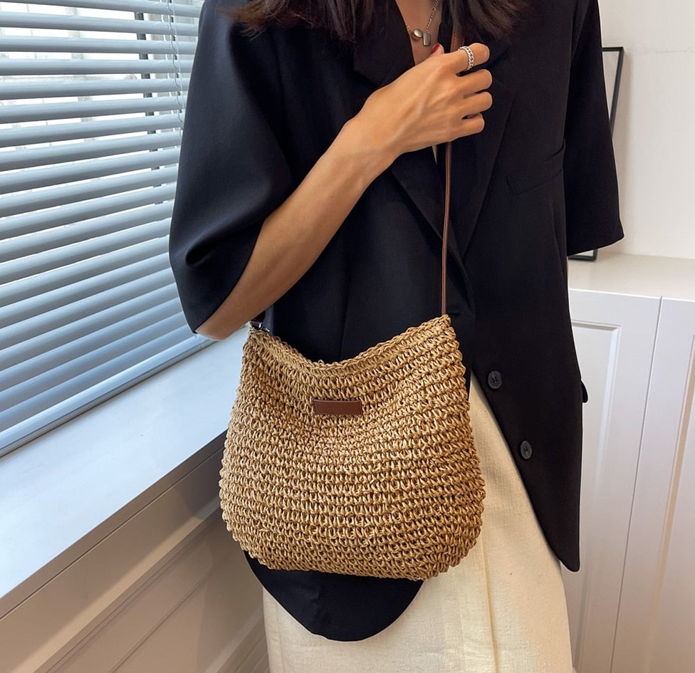 Borsa Tracolla Donna in Paglia Intrecciata Fatto a Mano Casual
