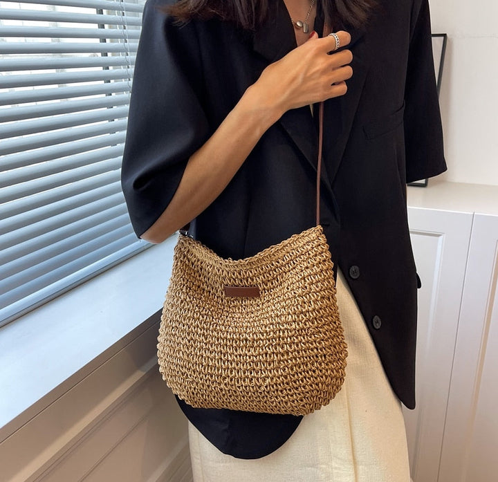Borsa Tracolla Donna in Paglia Intrecciata Fatto a Mano Casual