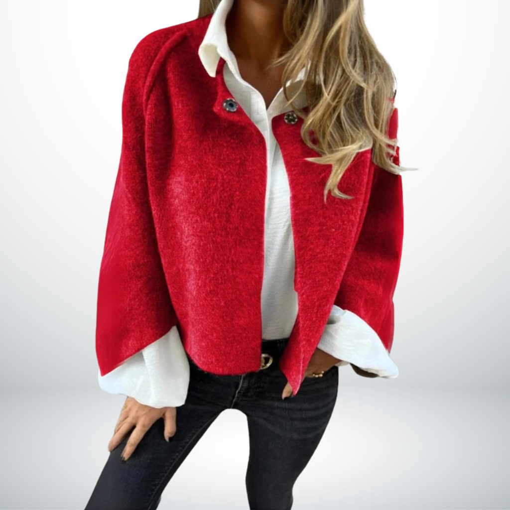 Cappotto Corto Donna Tessuto Elegante Vestibilità Regular
