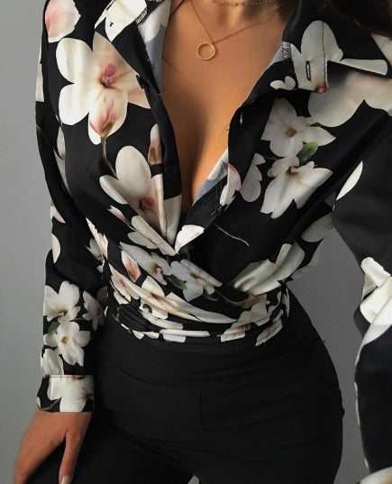 Camicia Donna Floreale Maniche Lunghe Estiva Elegante - Vesarelli