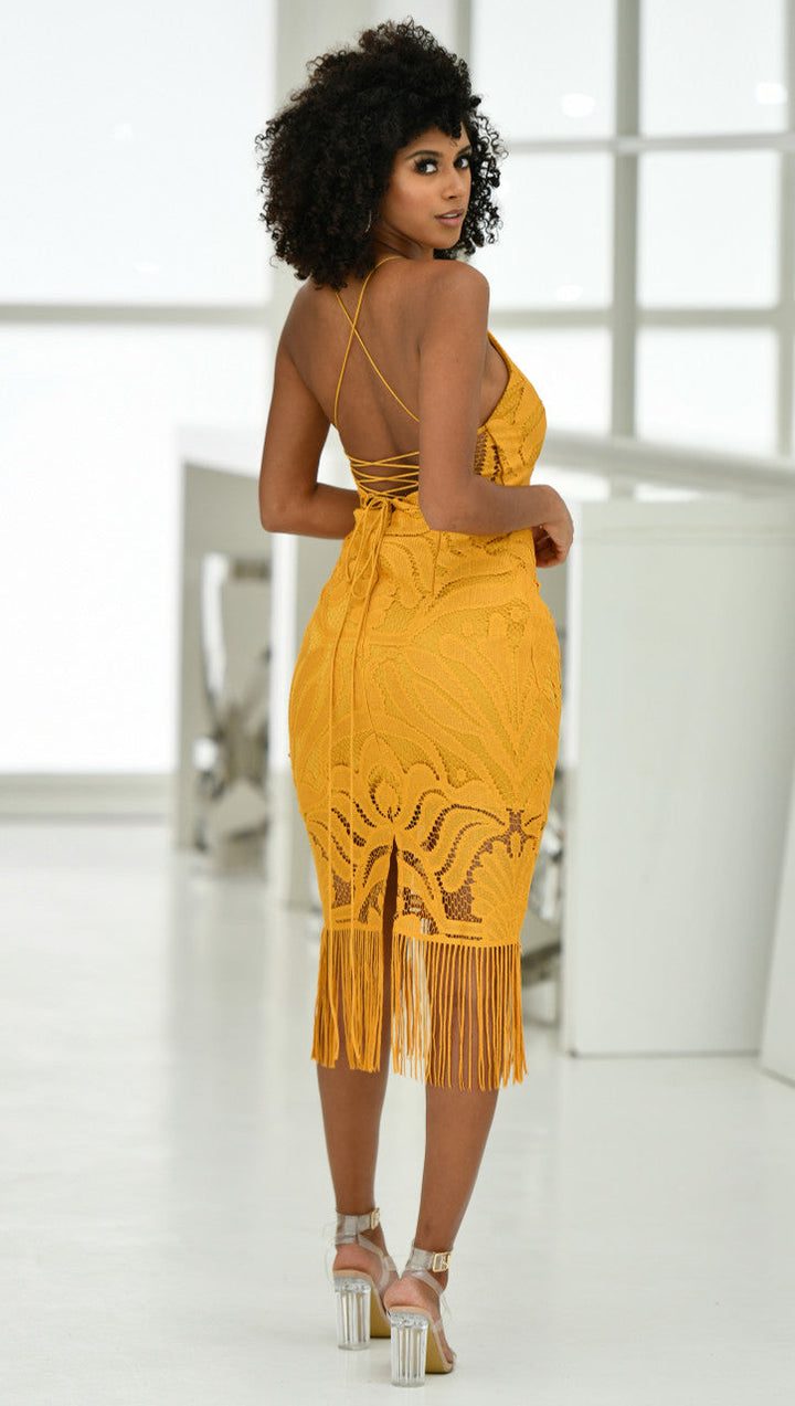 Abito Cerimonia Donna in Pizzo con Frange Stile Romantico