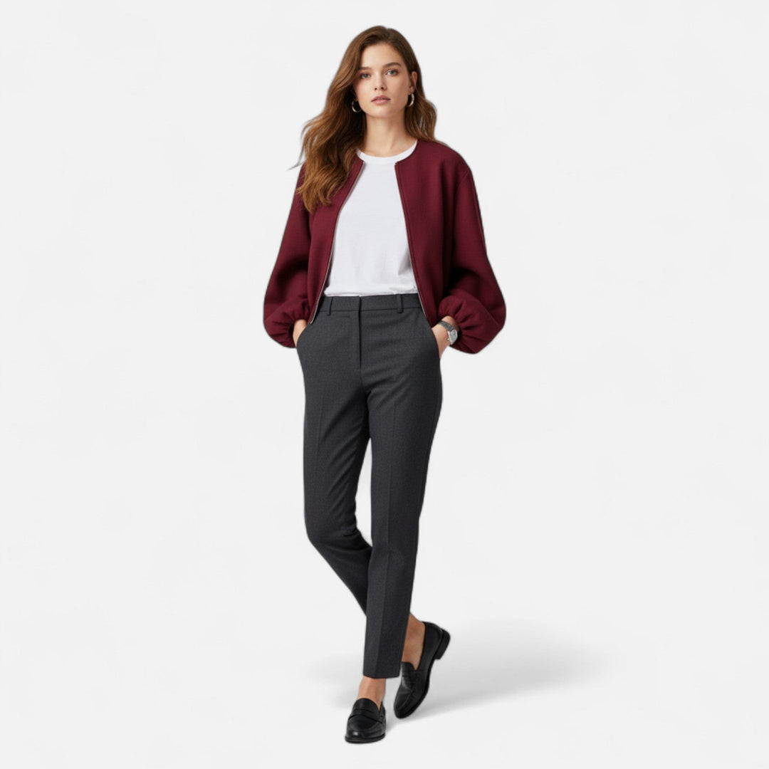 Giacca Blouson Donna in Tessuto Retrò Girocollo Casual
