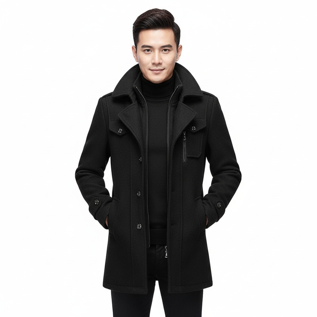 Cappotto Uomo in Lana Doppio Strato Monopetto Spesso