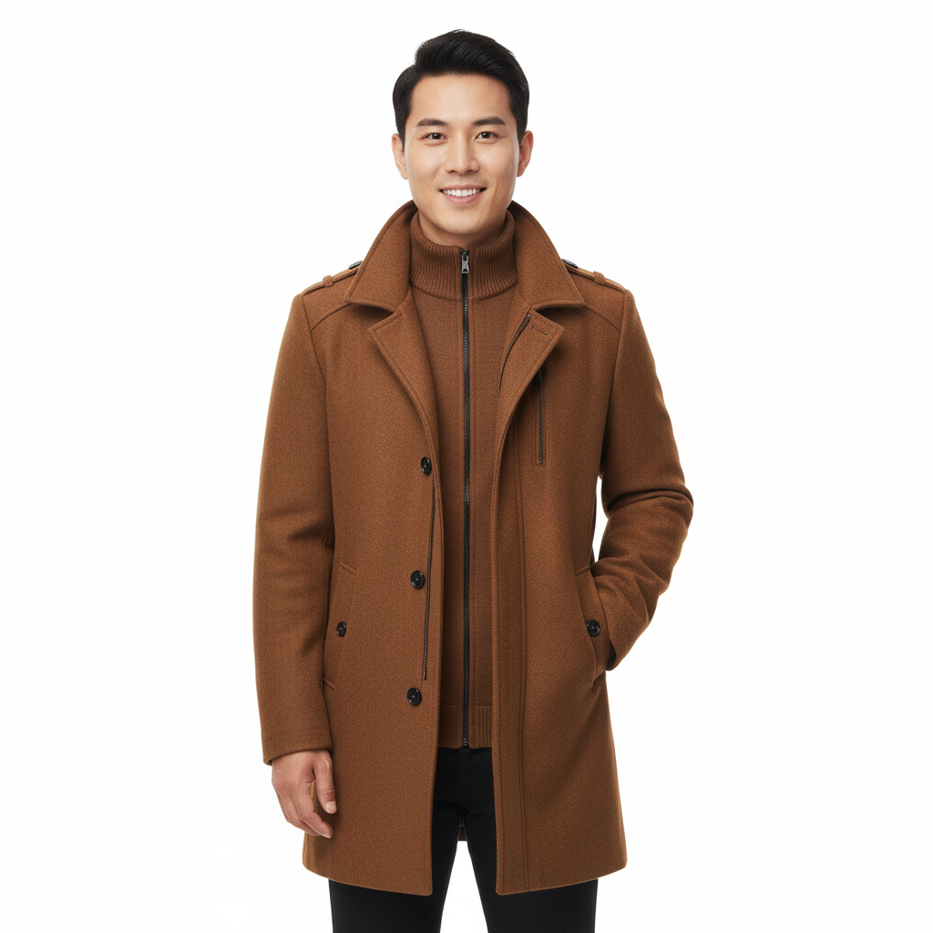 Cappotto Uomo in Lana Doppio Strato Monopetto Spesso