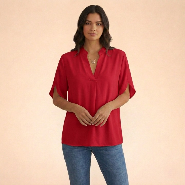 Camicetta Donna Elegante Scollo a V Manica Lunga