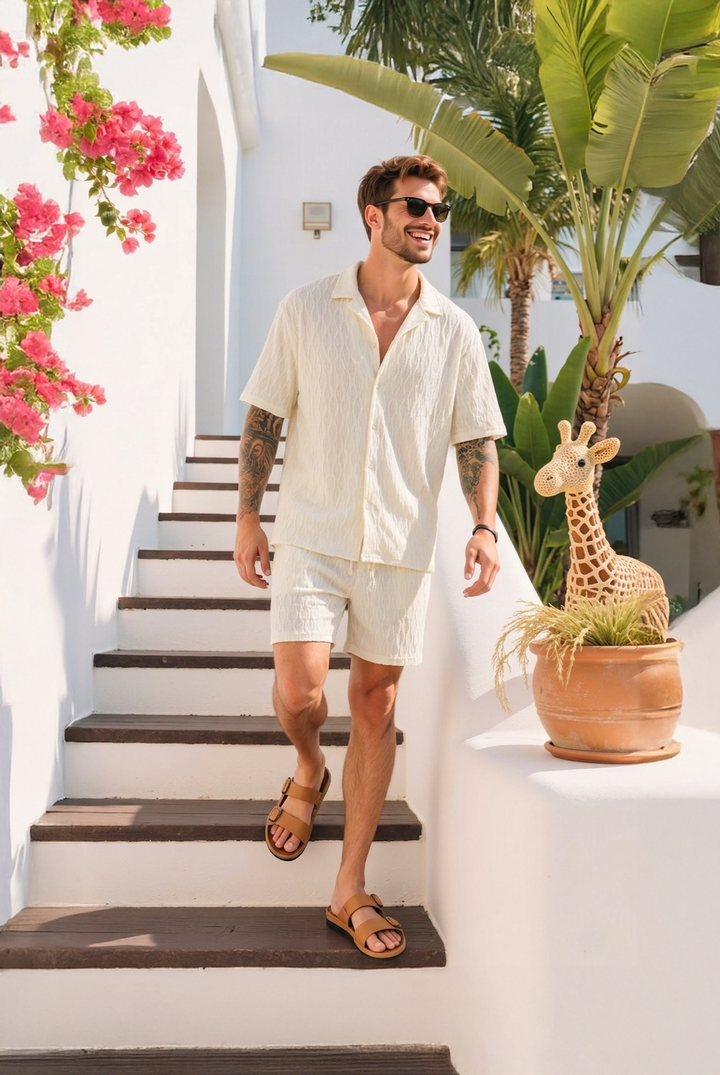Completo Uomo Camicia e Shorts Cotone Estivo Casual