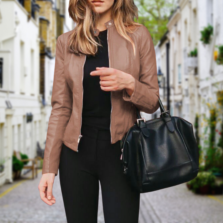Giacca in pelle biker Donna | Collo a Listino & Chiusura Zip Slim