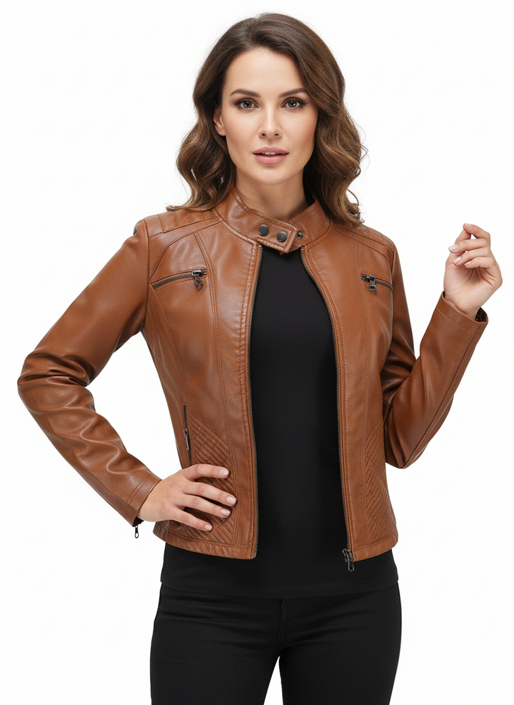 Giada | Donna Giacca Moto Ecopelle Colletto a Fascia Zip 2