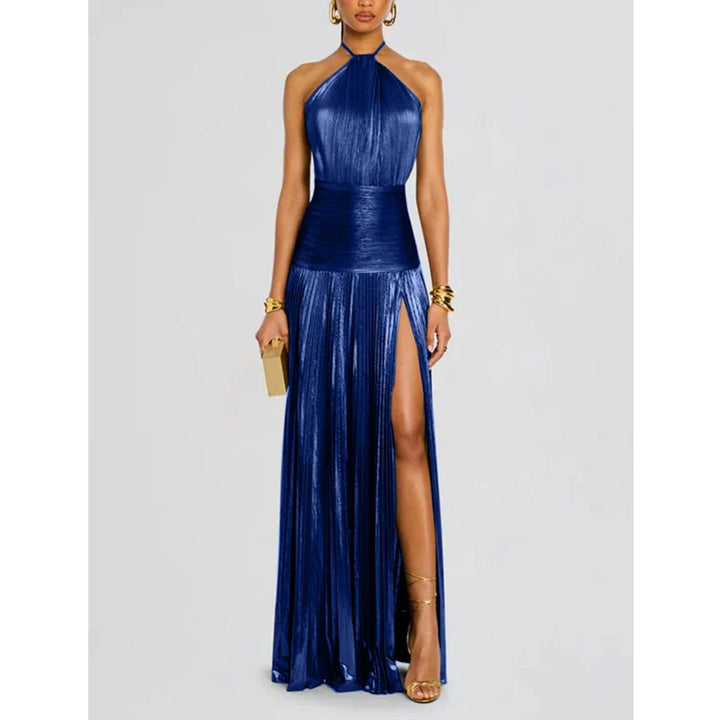 Giselle | Abito Lungo Donna Halter Plissettato Spacco Alto 9