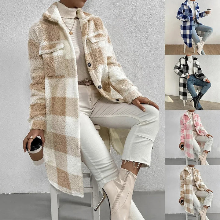 Giubbotto da donna in tartan con bottoni a quadri: giacca da vacanza, cardigan invernale caldo e trench in un unico elegante strato 1