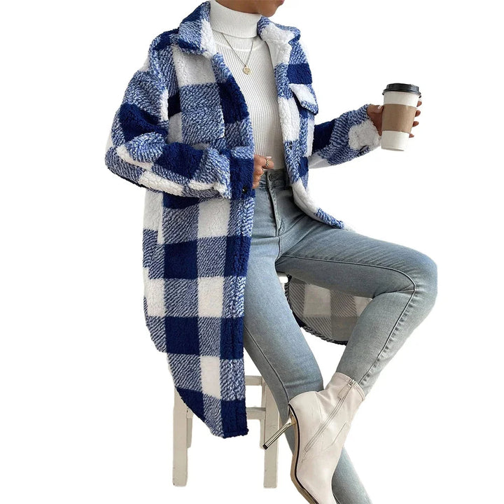 Giubbotto da donna in tartan con bottoni a quadri: giacca da vacanza, cardigan invernale caldo e trench in un unico elegante strato 3