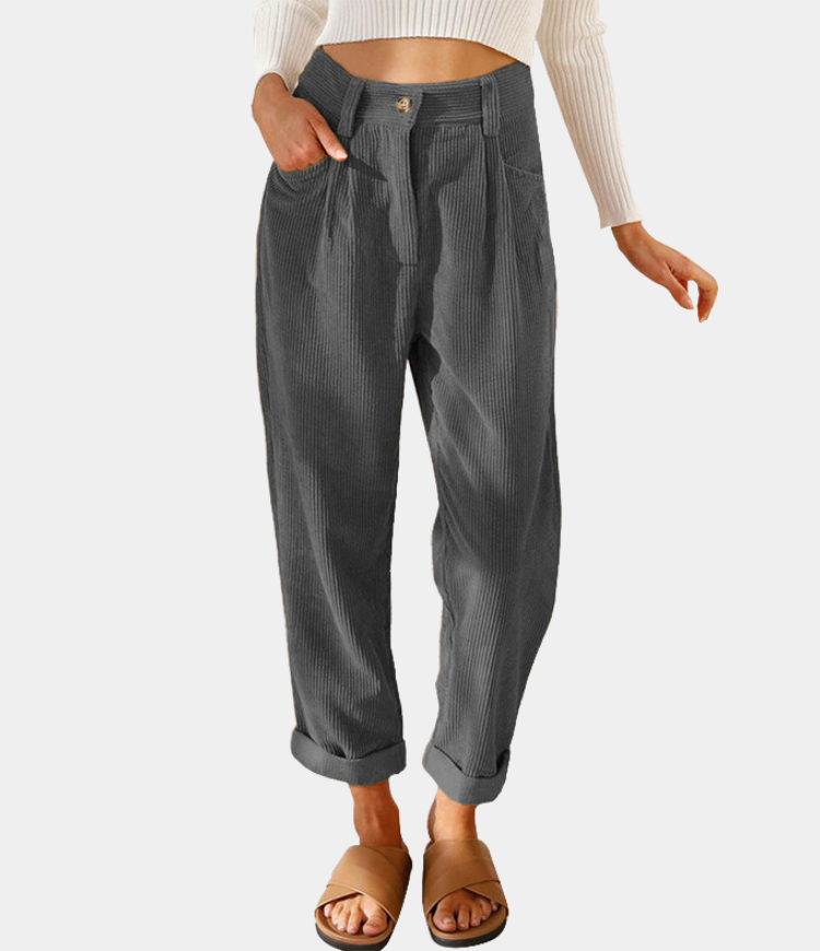 Pantaloni Donna Sartoriali in Tessuto a Coste Slim Fit
