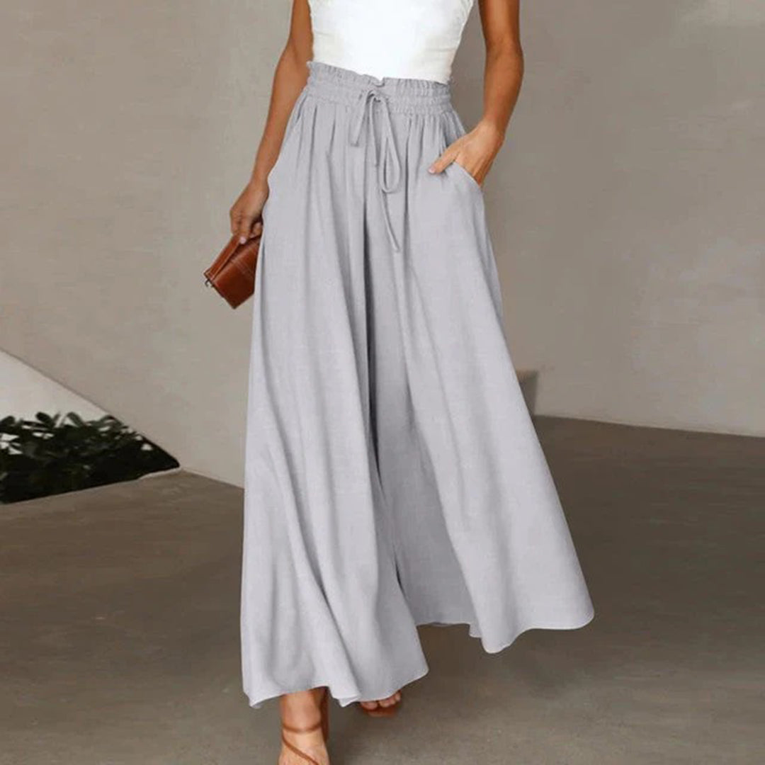 Pantaloni Palazzo Donna Vita Alta Cotone Elastico con Coulisse