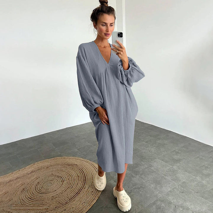Abito Midi Donna Casual Ampio Scollo a V