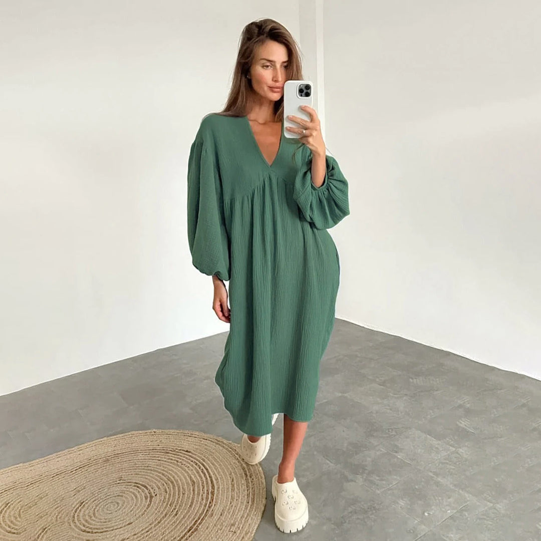Abito Midi Donna Casual Ampio Scollo a V