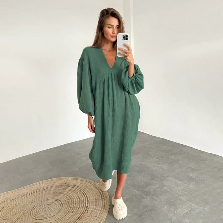 Abito Midi Donna Casual Ampio Scollo a V