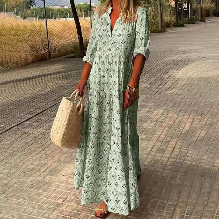 Abito Lungo Donna Scollo a V Tessuto Leggero Stile Boho